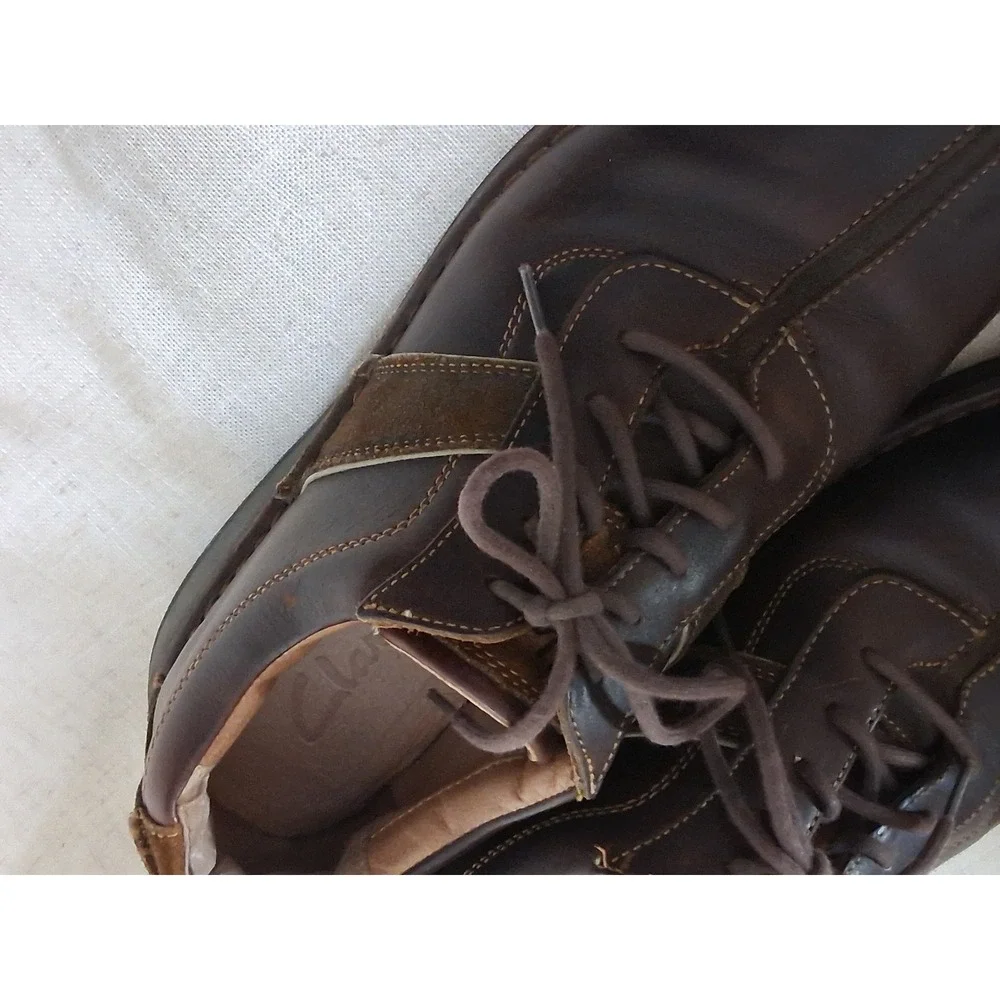 Clarks Mens 30347 Brown Leather Lace Up Oxford Shoes Suede Accents Size 11M